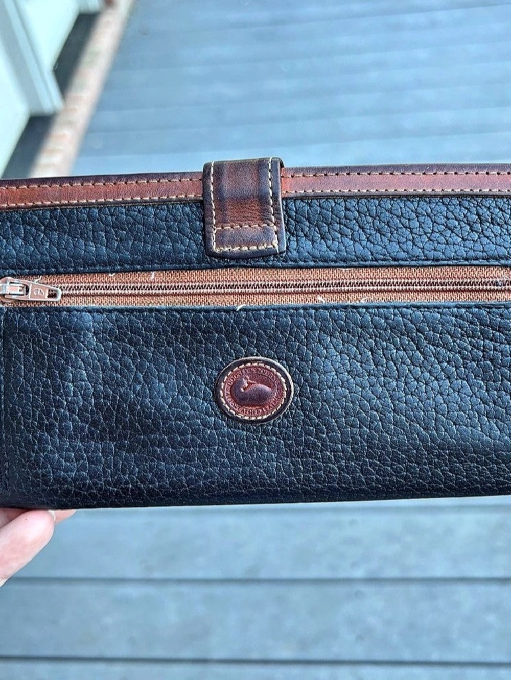 Dooney & Bourke All-Weather Leather Checkbook Organizer Wallet Black & Brown